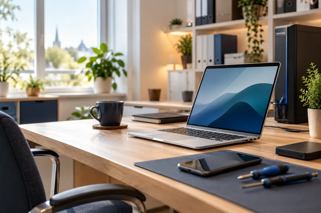 Neuer Laptop mit Smartphone und Computerzubehör – Computer und Notebooks kaufen